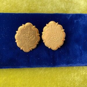 Miriam Haskell Gold Floral Engraved Post Pierced Earrings